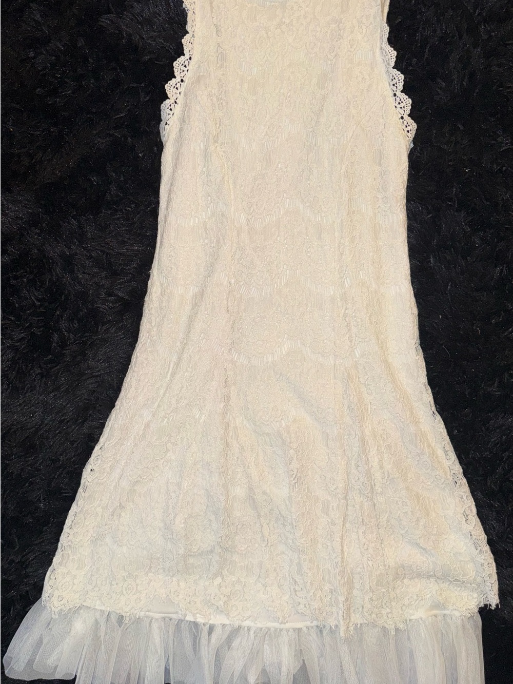 Trixxi Ivory Lace Sleeveless Midi Dress Size S Tulle Ruffle Hem Romantic Bridal